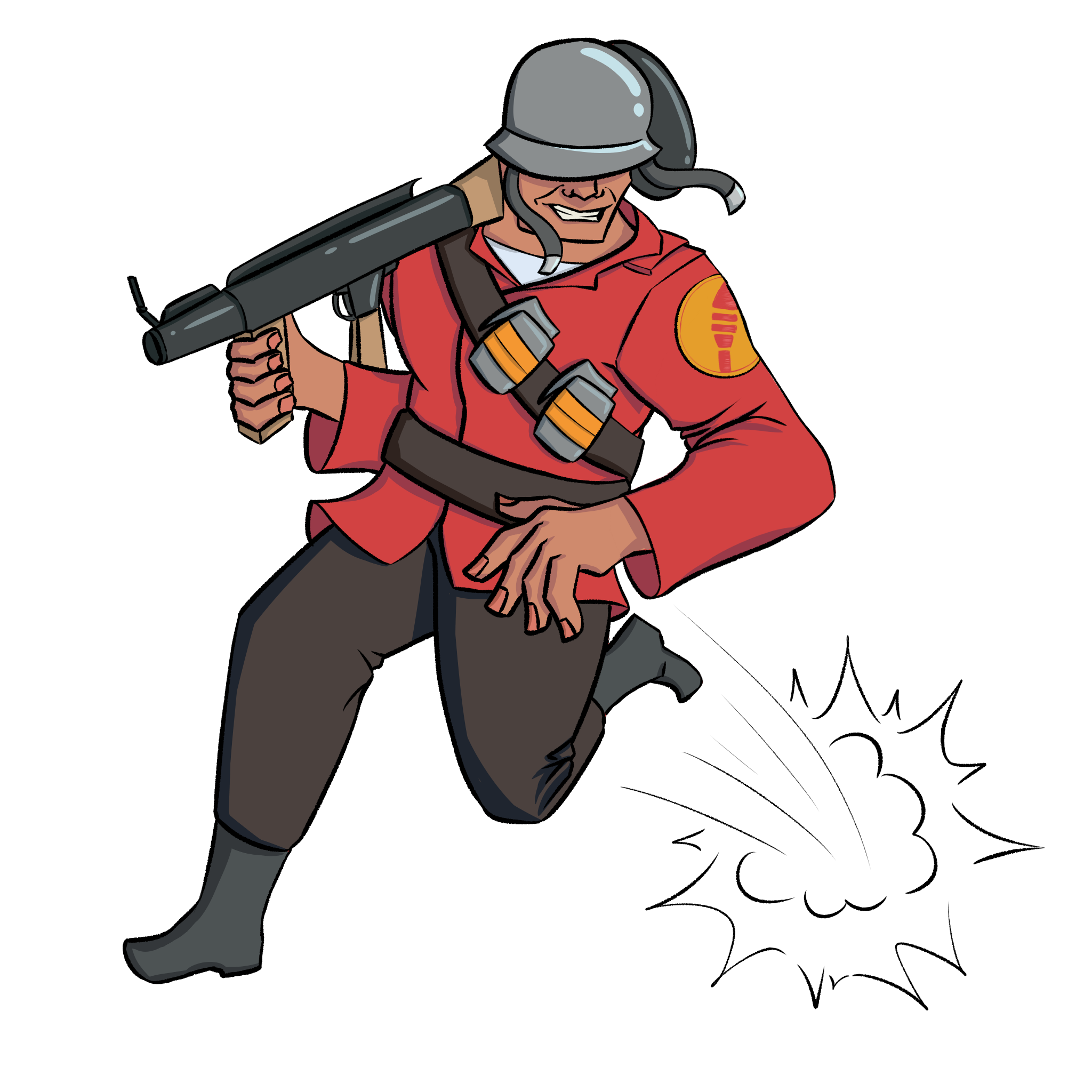 An image of Soldier rocket jumping, with a transparent background.